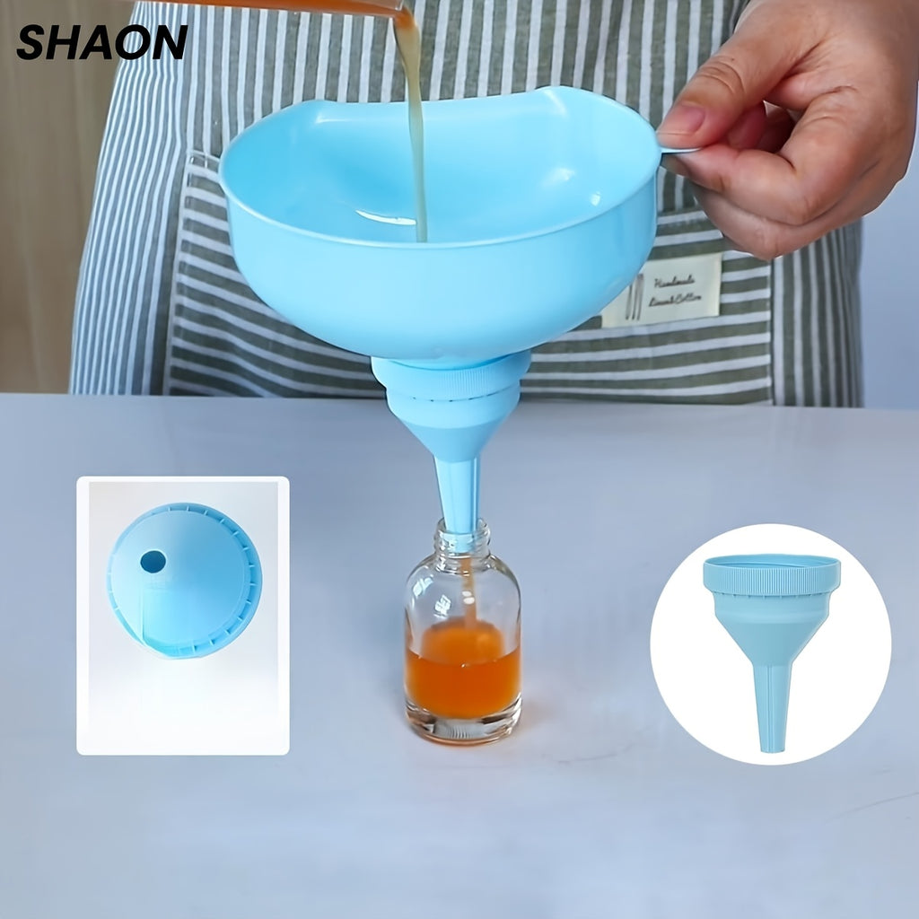 SHAON 5-in-1 Multi-Purpose Strainer Funnel- Food-Grade Plastic Material with Multi-Nozzle Attachment Suitable Oil, Wine, Sauce- Fits Most Bottle Caps- Durable Kitchen Strainer, Essential Home Cooking and Serving, Multi-Functional Seasoning