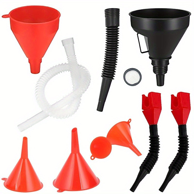 Oil Funnel Set 8-Pack with Small to Large Funnels, Long-Neck Designs, And Flexible Right Angle Features for Gasoline, Coolant, And Engine Oil, There Are 7 Different Specifications