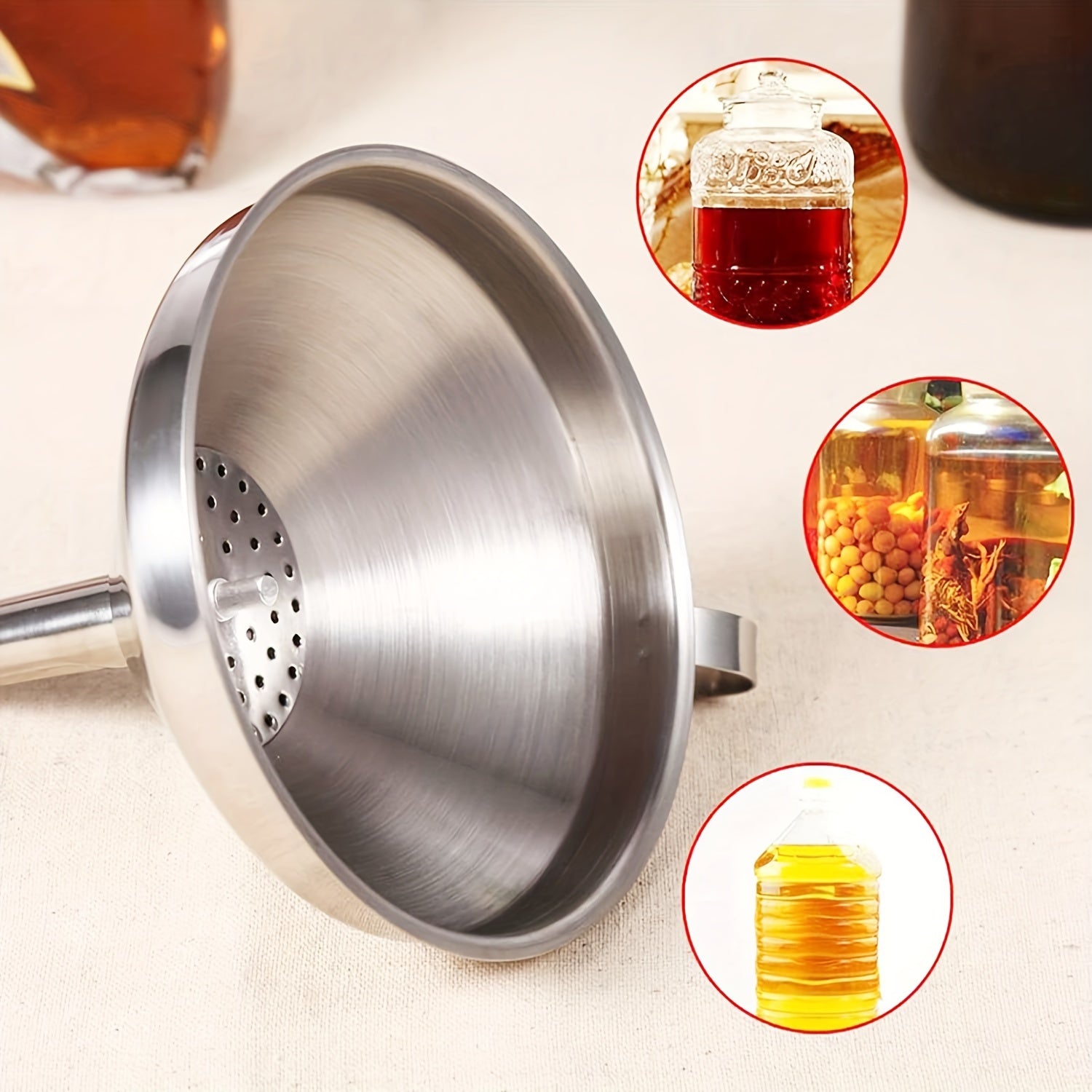 1pc Stainless Steel Funnel, with Detachable Filter, Used for Cooking Oil And Conveying Liquid And Powder, Metal Kitchen Funnel, Hanging Kitchen, Stainless Steel Funnel, Cooking, Wine Funnel, Kitchen Household Filter Residue, Wine Oil Leak