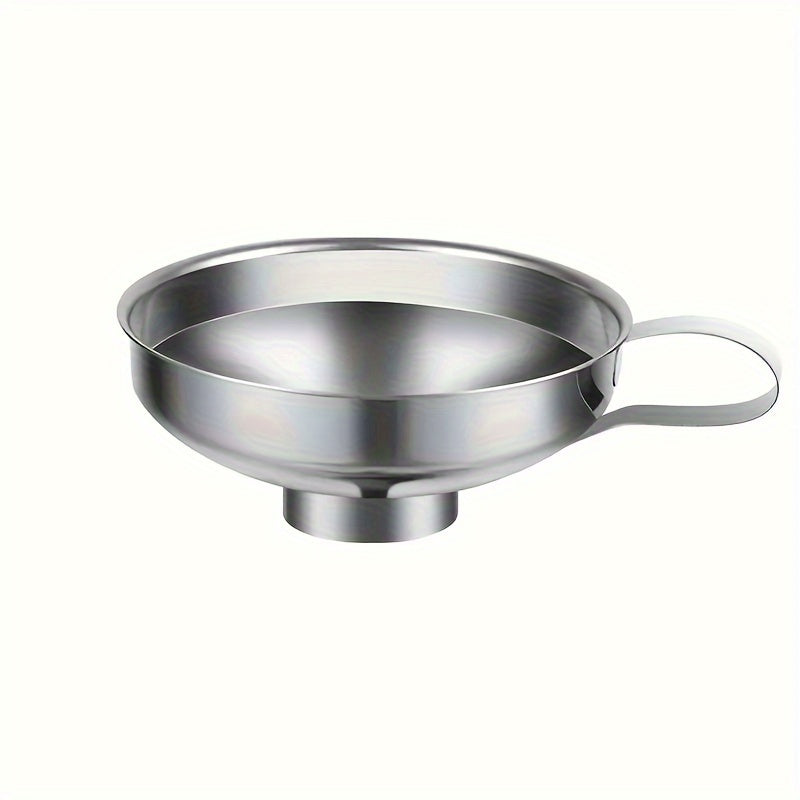 1 Kitchen Funnel with Wide Mouth and Handle, Suitable for Wide Mouth and Regular Mouth Jars, Food-Grade Metal Jam Funnel with Strainer, Suitable for Cooking Oil